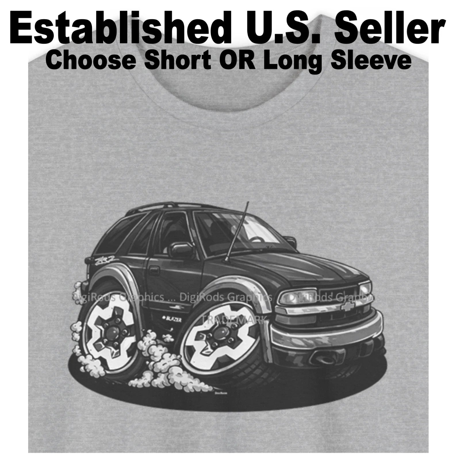 DigiRods Chevy Blazer ZR2 Model Black And White Art Cartoon Car T Shirt Unisex T-shirt, Sweatshirt, Hoodie, Long Sleeve Tee - T-Shirt, Sweatshirt, Hoodie