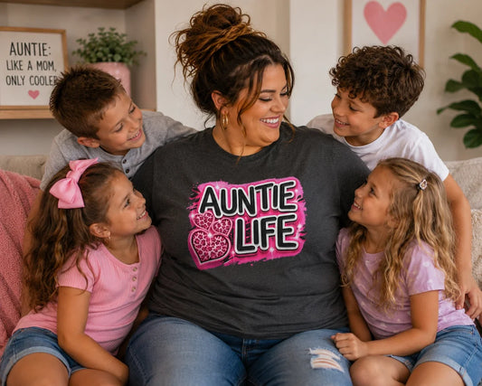 Auntie Life T Shirt Cool Aunt Graphic Tee Aunt Gift Pink Heart Shirt Unisex T-shirt, Sweatshirt, Hoodie, Long Sleeve Tee - T-Shirt, Sweatshirt, Hoodie