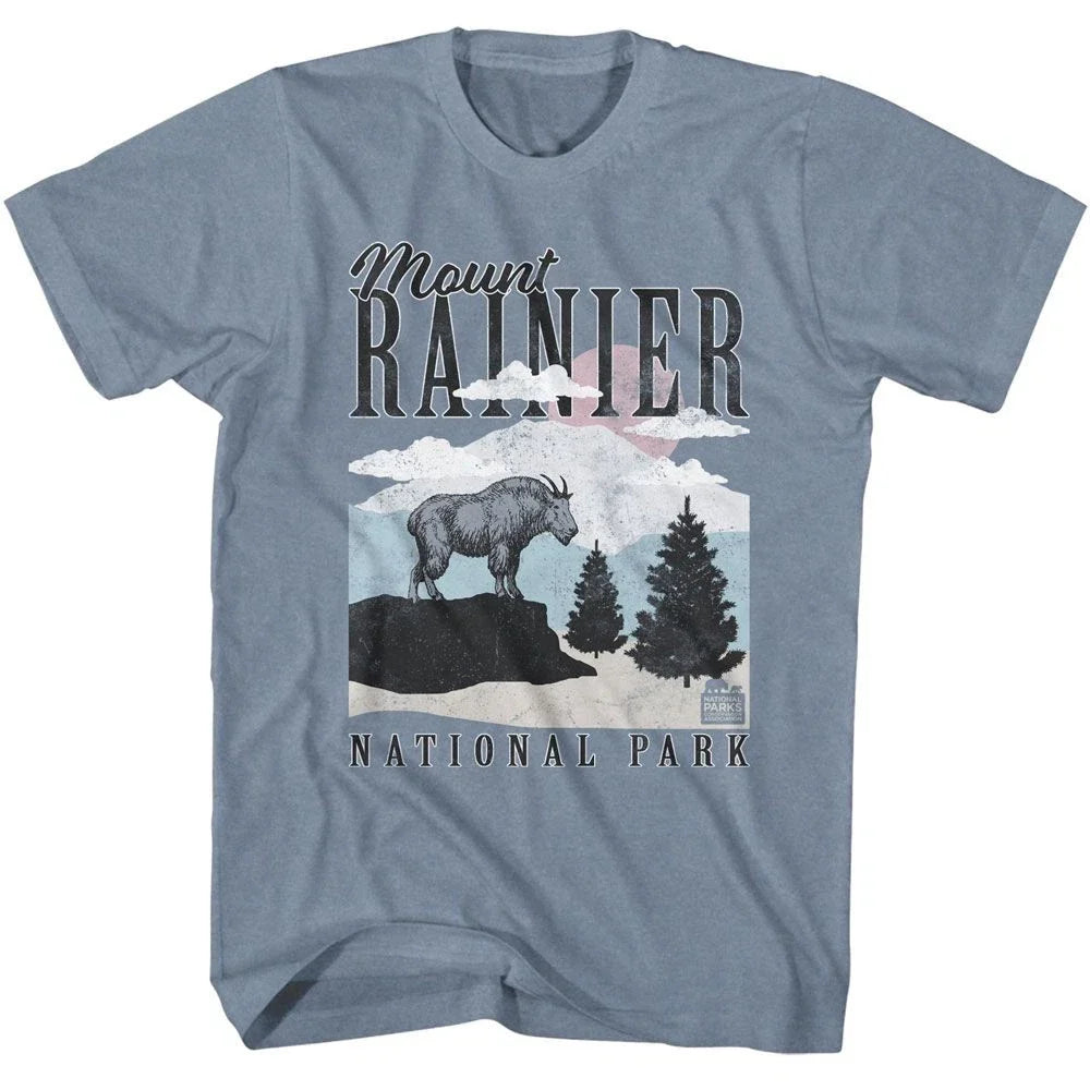 National Parks - Ranier Minimalist Landscape - American Classics - Heather Blue Unisex T-shirt, Sweatshirt, Hoodie, Long Sleeve Tee - T-Shirt, Sweatshirt, Hoodie