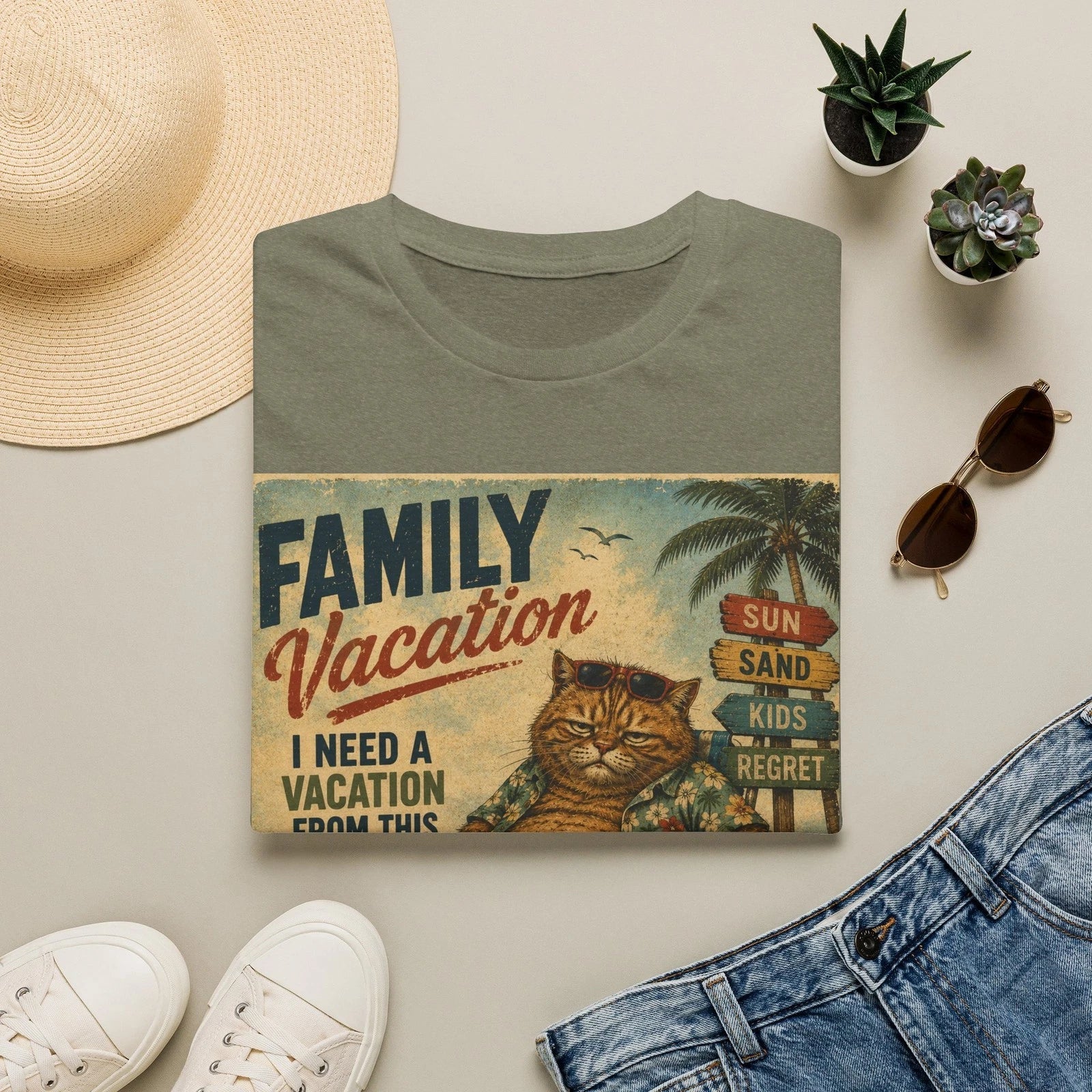 Funny Family Vacation Cat T-Shirt Fat Cat Beach Vacation Graphic Tee Unisex T-shirt, Sweatshirt, Hoodie, Long Sleeve Tee - T-Shirt, Sweatshirt, Hoodie