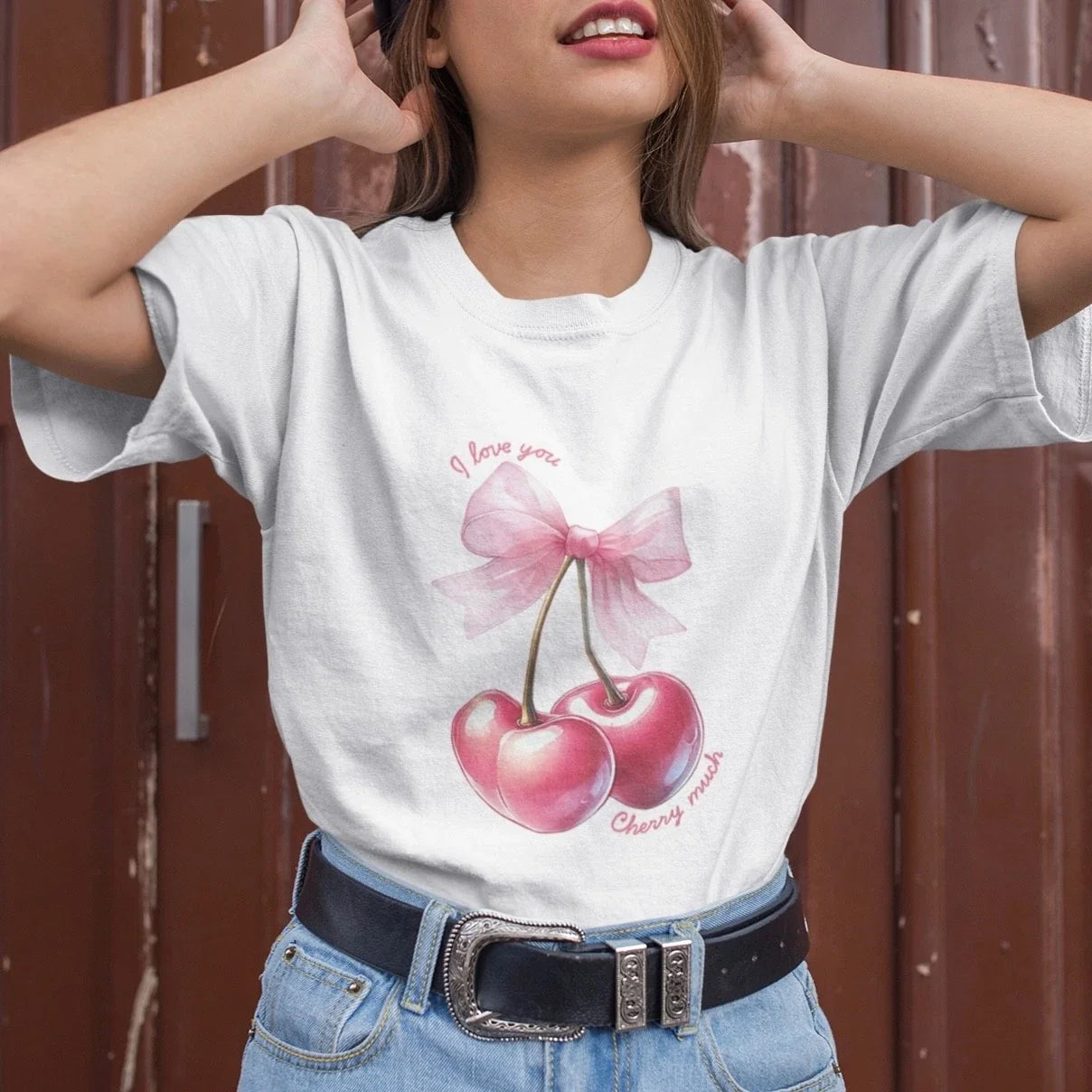 I Love You Cherry Much Graphic T-Shirt Cute Pink Bow Vintage Aesthetic Casual Unisex T-shirt, Sweatshirt, Hoodie, Long Sleeve Tee - T-Shirt, Sweatshirt, Hoodie