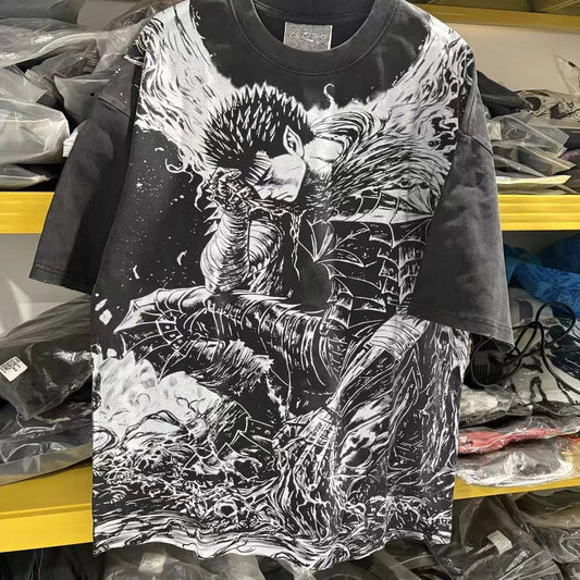 Anime Berserk Armor Guts Double Sided Vintage Wash Heavyweight Cotton T-Shirt Unisex T-shirt, Sweatshirt, Hoodie, Long Sleeve Tee - T-Shirt, Sweatshirt, Hoodie
