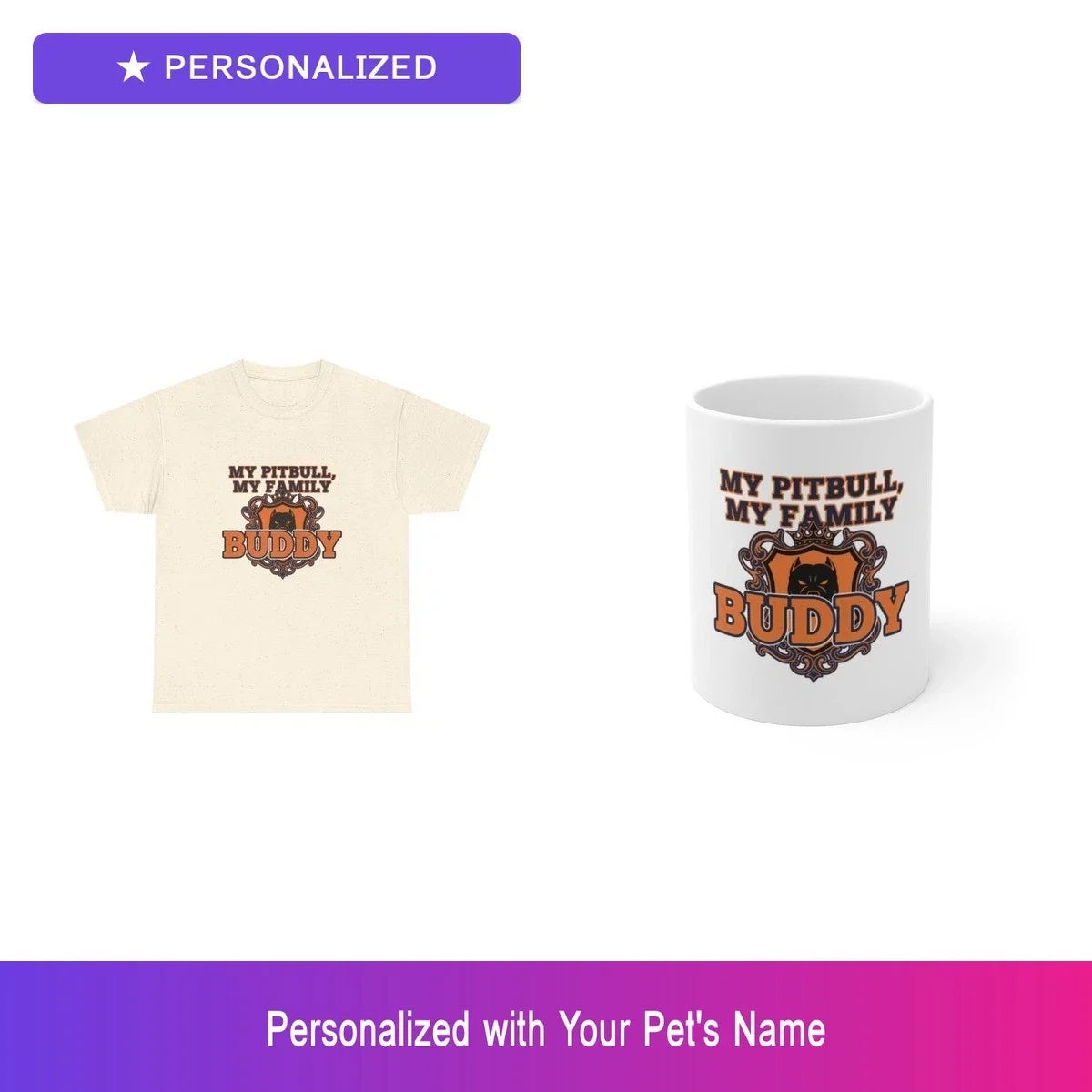 Custom Pitbull Pit Bull Pet Family Gift Set Shirt Mug Personalized Name Bundle Unisex T-shirt, Sweatshirt, Hoodie, Long Sleeve Tee - T-Shirt, Sweatshirt, Hoodie