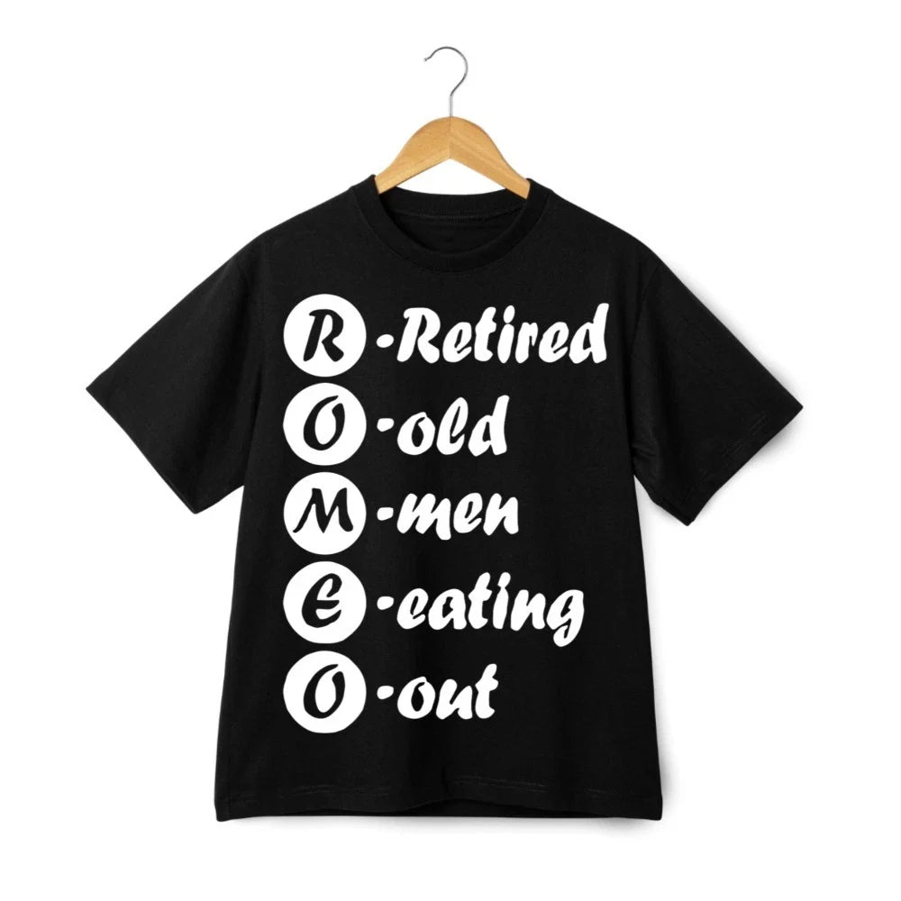 ROMEO Retired Old Men Eating Out Funny Retirement Graphic T Shirt Unisex Unisex T-shirt, Sweatshirt, Hoodie, Long Sleeve Tee - T-Shirt, Sweatshirt, Hoodie