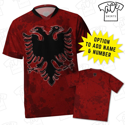 Albania Flag Unisex Soccer Jersey, AOP Eco Friendly Grunge Style Shirt Unisex T-shirt, Sweatshirt, Hoodie, Long Sleeve Tee - T-Shirt, Sweatshirt, Hoodie