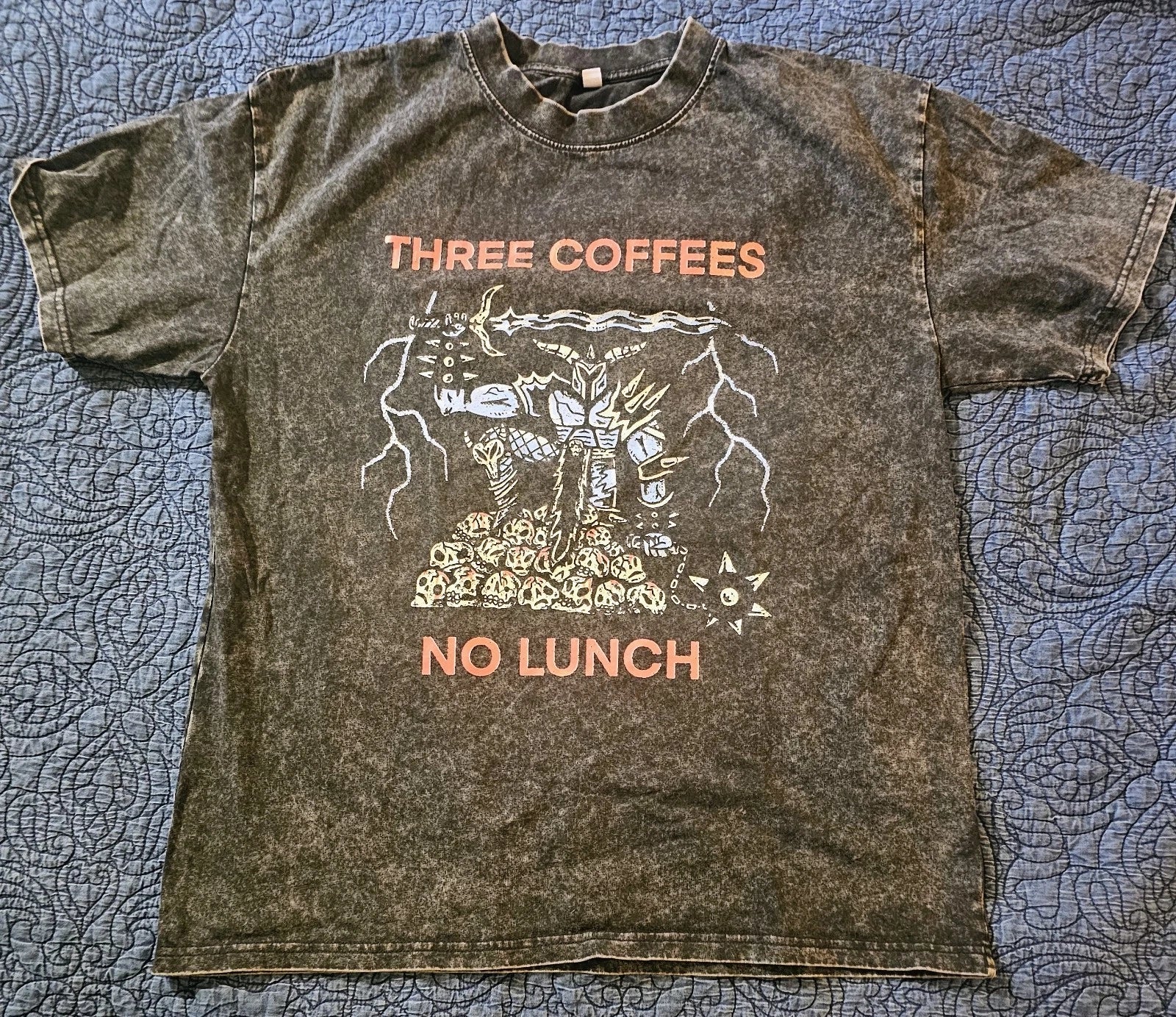 Small Faded Black Three Coffees No Lunch Unisex Tee Unisex T-shirt, Sweatshirt, Hoodie, Long Sleeve Tee - T-Shirt, Sweatshirt, Hoodie