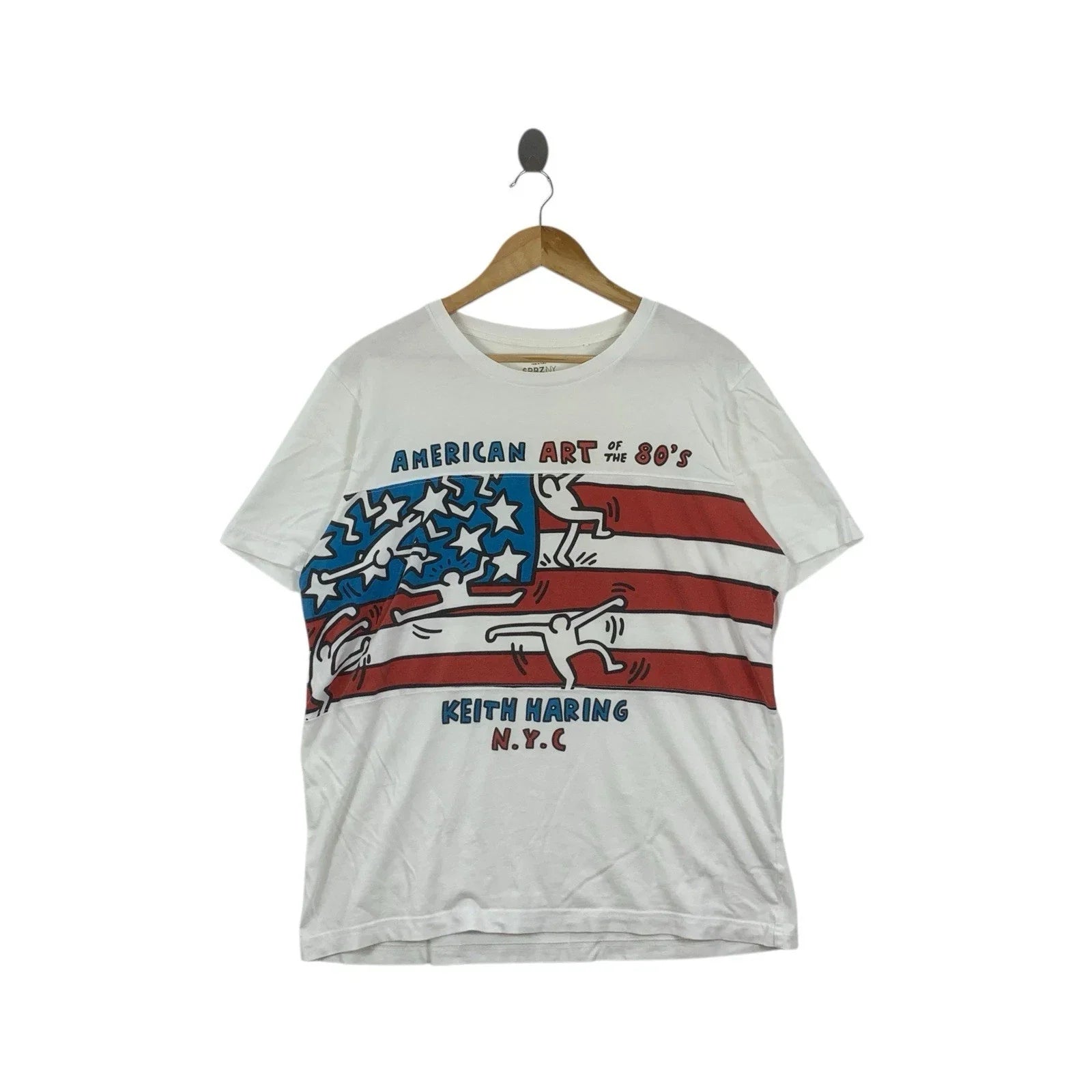 KEITH HARING x UNIQLO American Flag Pop Art Tee Shirt Painting Unisex T-shirt, Sweatshirt, Hoodie, Long Sleeve Tee - T-Shirt, Sweatshirt, Hoodie