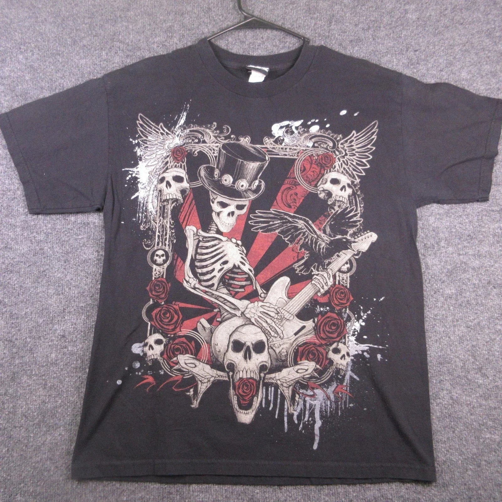 Y2K Hybrid Tees Shirt Mens Large Black Skeleton Guitar Roses Graphic Tee Gothic Unisex T-shirt, Sweatshirt, Hoodie, Long Sleeve Tee - T-Shirt, Sweatshirt, Hoodie