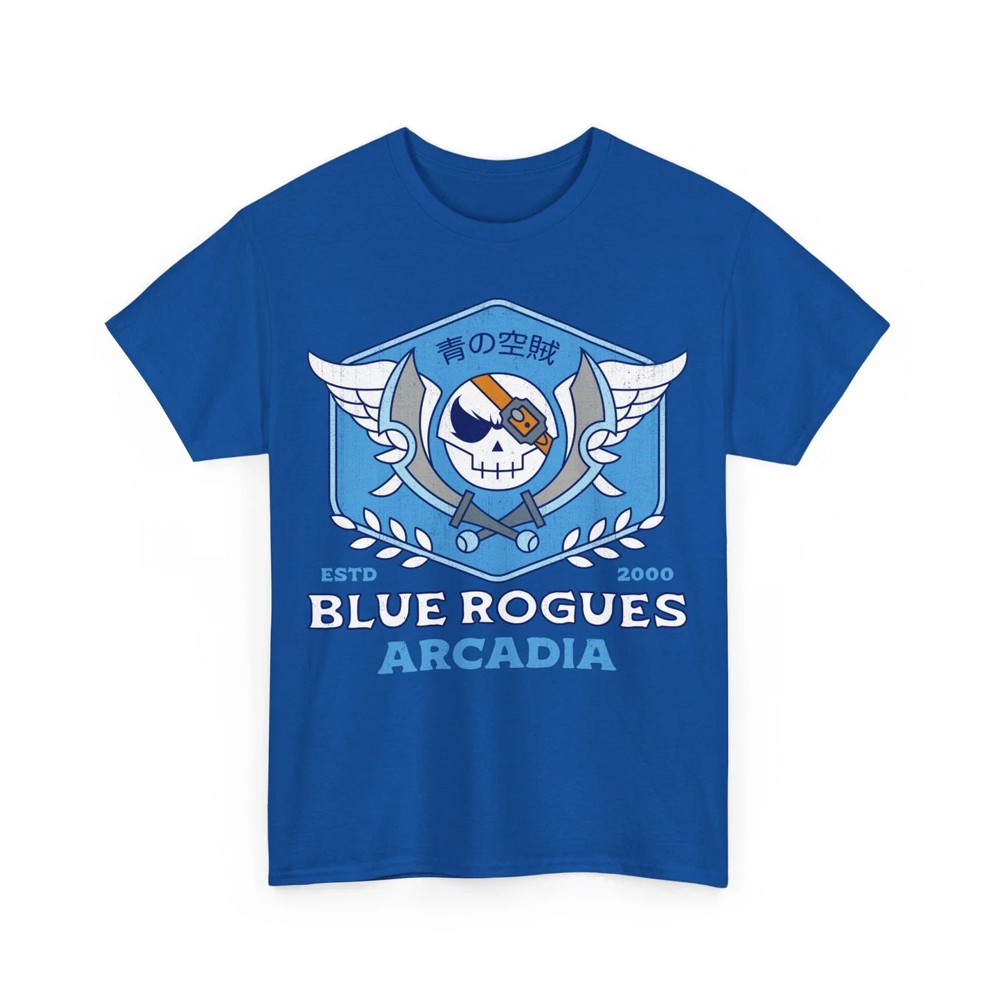 Blue Rogues Grunge Emblem Unisex T-Shirt. Skies Of Arcadia Video Game. Skull. Unisex T-shirt, Sweatshirt, Hoodie, Long Sleeve Tee - T-Shirt, Sweatshirt, Hoodie