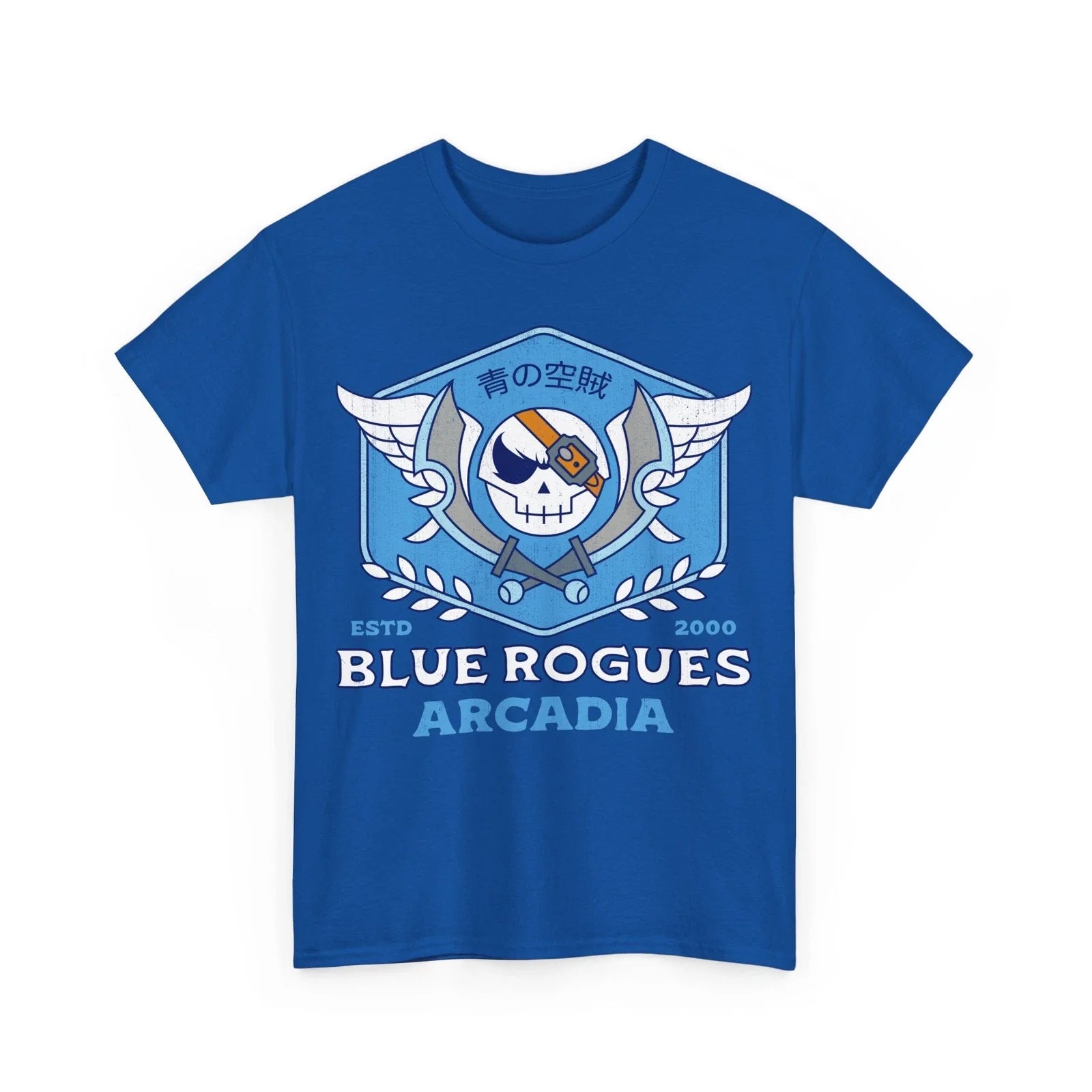 Blue Rogues Grunge Emblem Unisex T-Shirt. Skies Of Arcadia Video Game. Skull. Unisex T-shirt, Sweatshirt, Hoodie, Long Sleeve Tee - T-Shirt, Sweatshirt, Hoodie