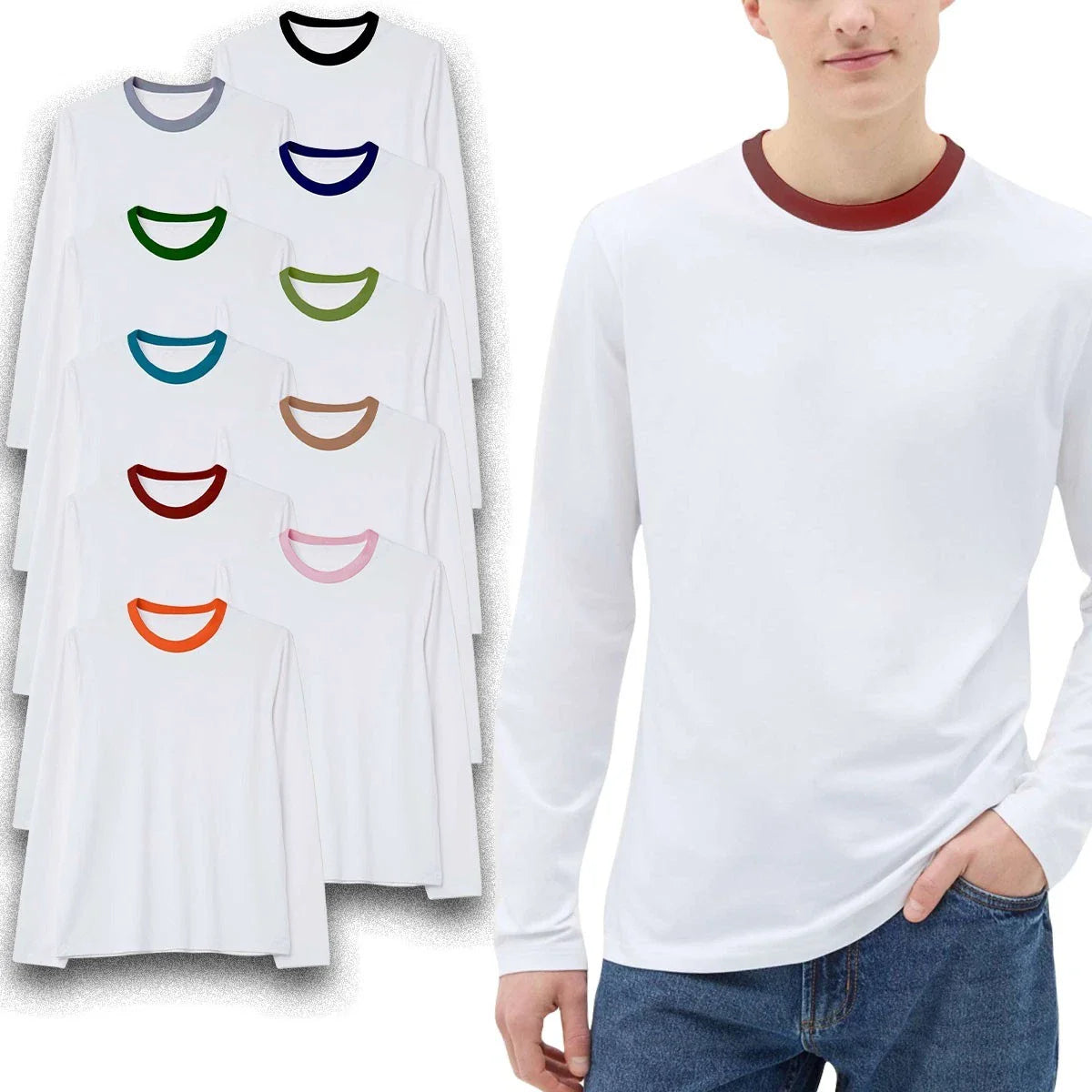 Mens Long Sleeve Premium T Shirt Size S to 6XL Plain Work Sports Ringer Top Unisex T-shirt, Sweatshirt, Hoodie, Long Sleeve Tee - T-Shirt, Sweatshirt, Hoodie