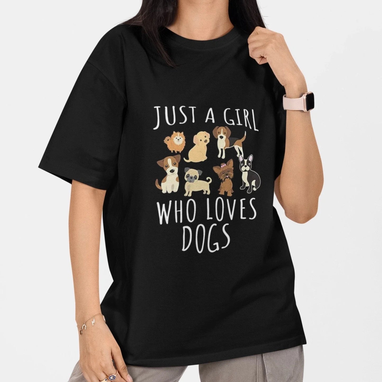 Just A Girl Who Loves Dogs T Shirt Funny Dog Lover Cute Puppy Tee Women Unisex T-shirt, Sweatshirt, Hoodie, Long Sleeve Tee - T-Shirt, Sweatshirt, Hoodie