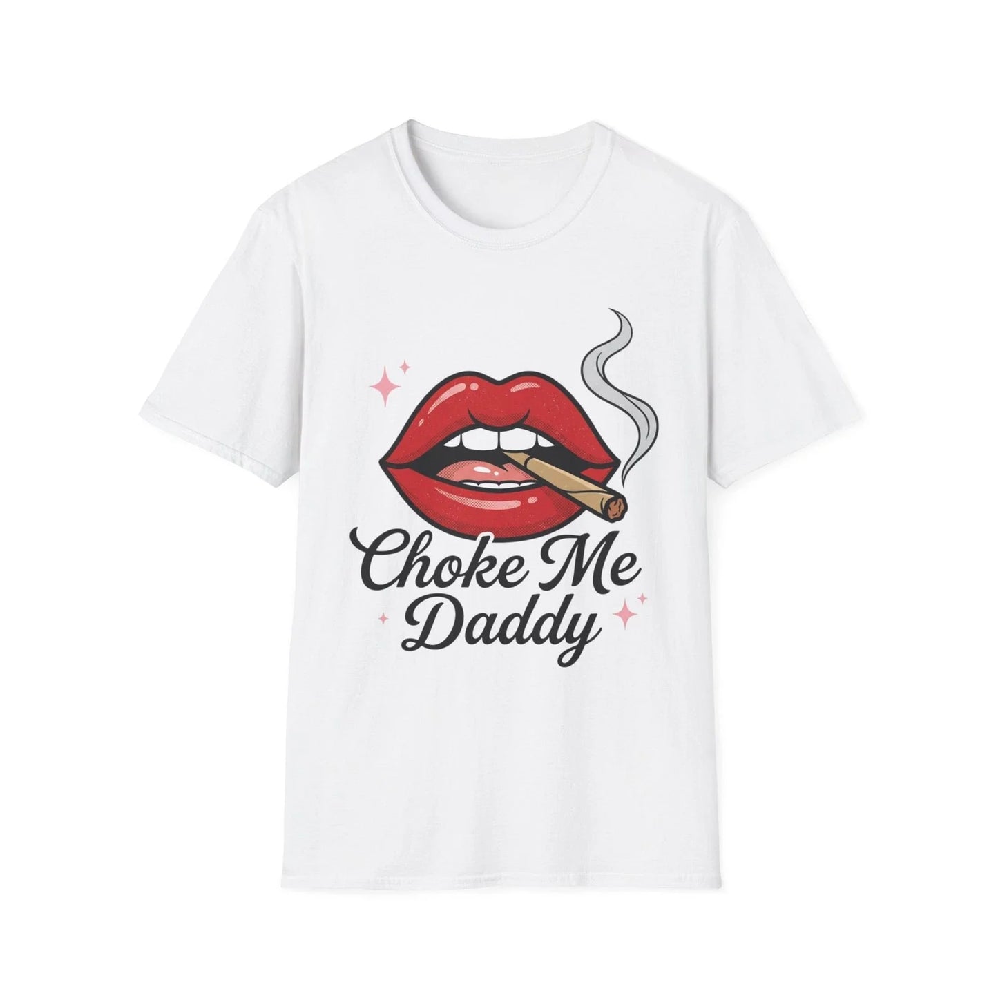Red Lips Smoking Graphic T-Shirt | 'Choke Me Daddy' Script Unisex T-shirt, Sweatshirt, Hoodie, Long Sleeve Tee - T-Shirt, Sweatshirt, Hoodie
