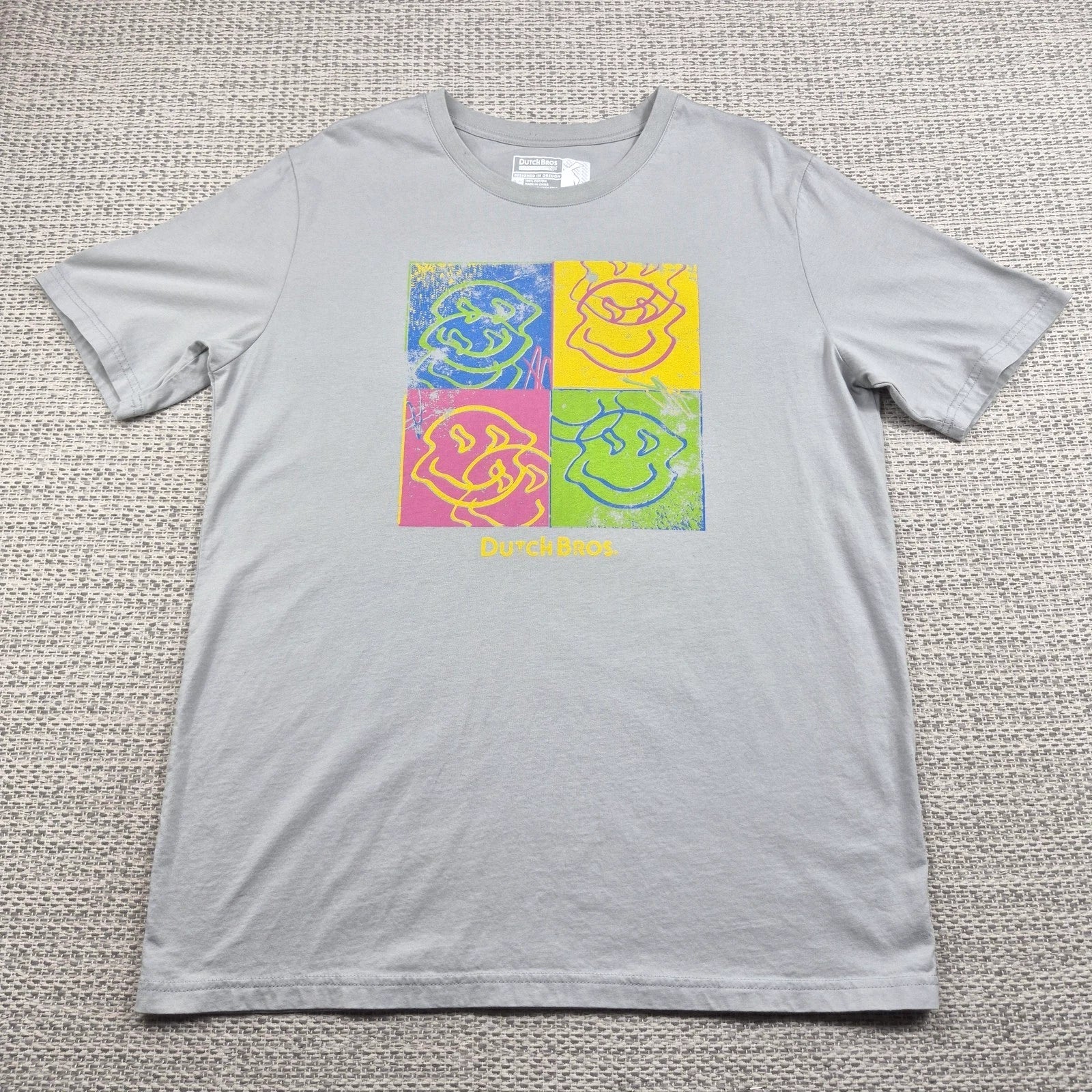 Dutch Bros Shirt Mens XL Gray Pop Art Smiley Graphic Logo Coffee Tee Streetwear Unisex T-shirt, Sweatshirt, Hoodie, Long Sleeve Tee - T-Shirt, Sweatshirt, Hoodie