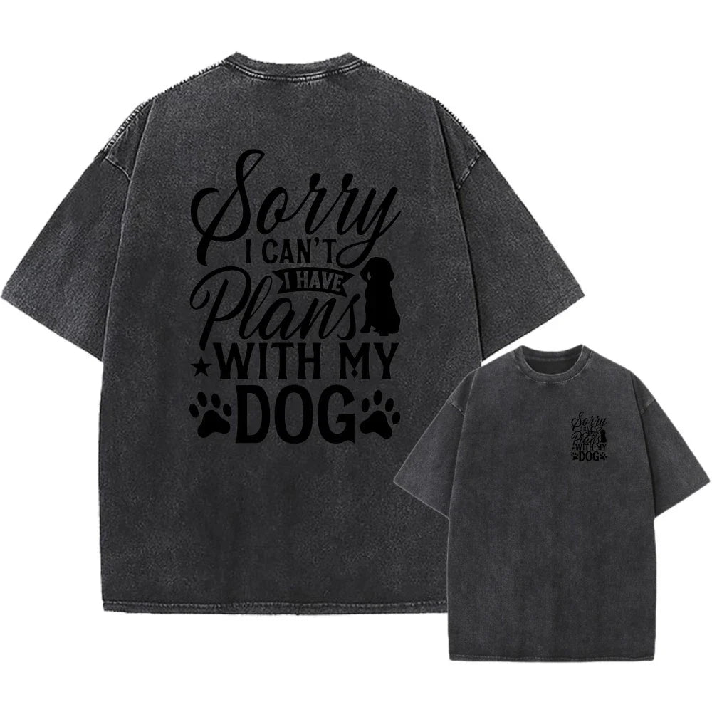 Men's Vintage Oversized Washed Tee,"Plans With My Dog" Funny Quote Print T-Shirt Unisex T-shirt, Sweatshirt, Hoodie, Long Sleeve Tee - T-Shirt, Sweatshirt, Hoodie
