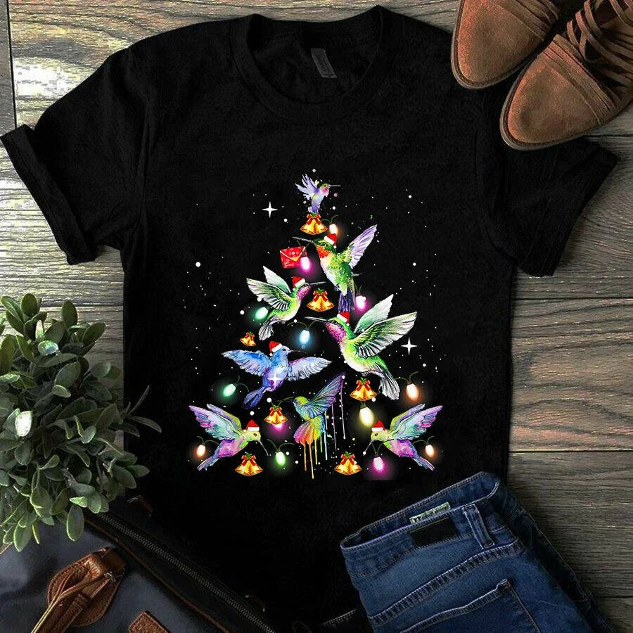 Cute Hummingbird Christmas Ornament Tree Light Xmas Gift for Family TShirt Unisex T-shirt, Sweatshirt, Hoodie, Long Sleeve Tee - T-Shirt, Sweatshirt, Hoodie