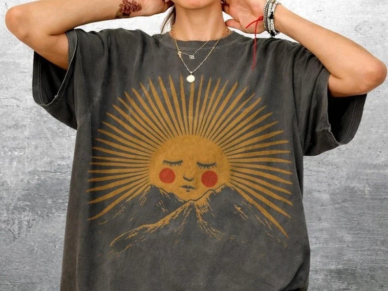 Sun Mountain Minimal Boho Nature Graphic T shirt Unisex T-shirt, Sweatshirt, Hoodie, Long Sleeve Tee - T-Shirt, Sweatshirt, Hoodie