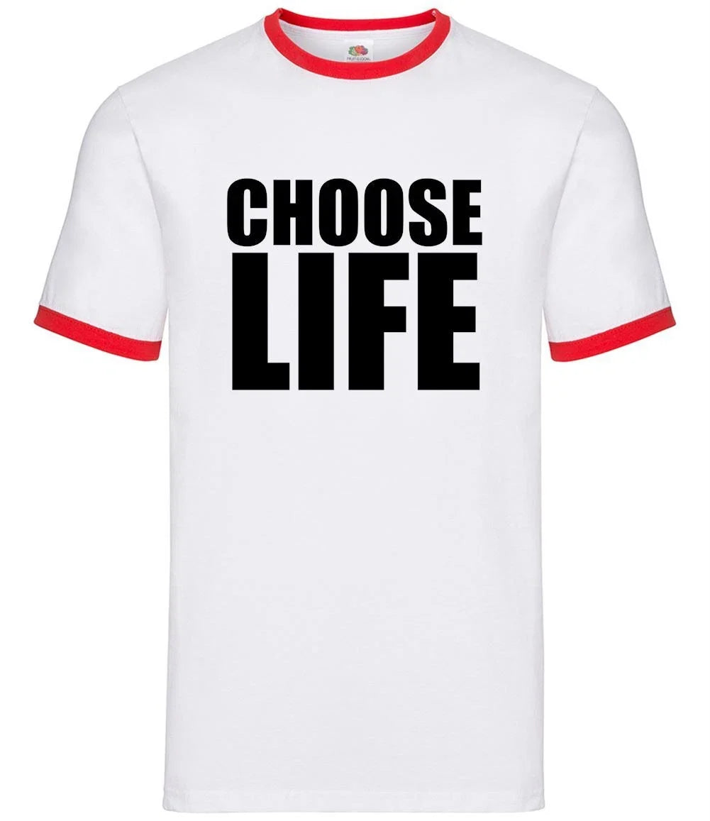 Choose Life - Mens Ringer - Slogan 80s Costume Retro Wham Fancy Dress Unisex T-shirt, Sweatshirt, Hoodie, Long Sleeve Tee - T-Shirt, Sweatshirt, Hoodie
