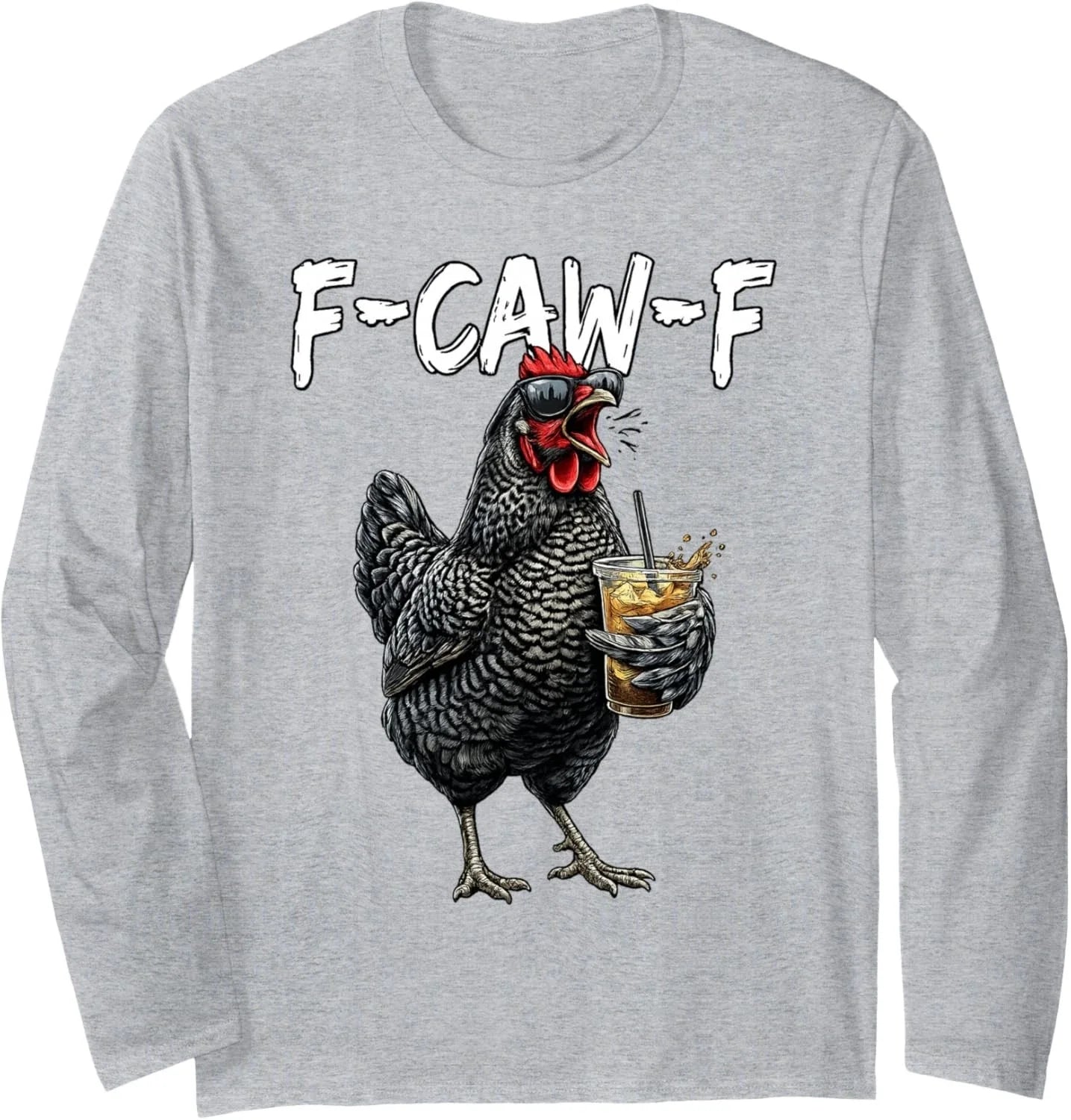 Vintage Rooster F Caw F Coffee Drinker Sarcastic Humor Long Sleeve T-Shirt Unisex T-shirt, Sweatshirt, Hoodie, Long Sleeve Tee - T-Shirt, Sweatshirt, Hoodie