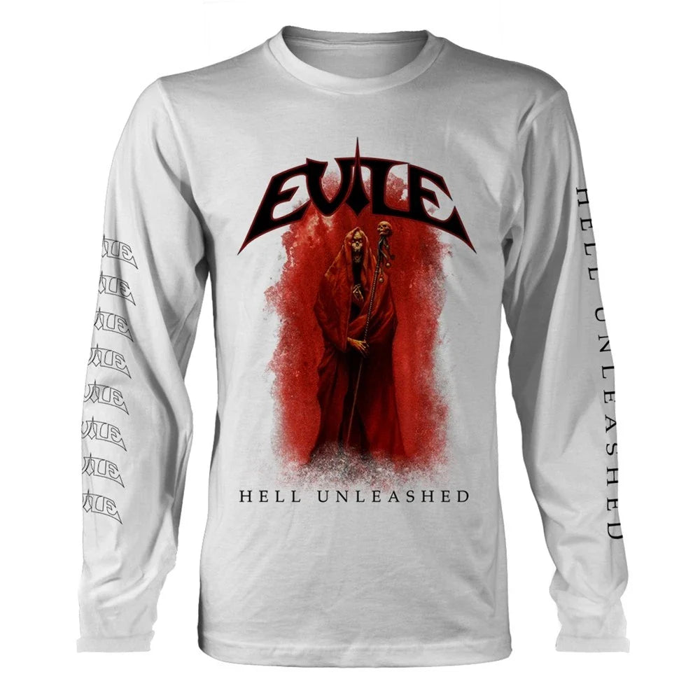 EVILE - HELL UNLEASHED (WHITE) WHITE Long Sleeve Shirt Medium Unisex T-shirt, Sweatshirt, Hoodie, Long Sleeve Tee - T-Shirt, Sweatshirt, Hoodie