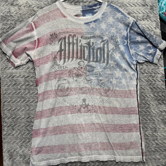 Affliction T-Shirt XL Red White Blue Excellent American Flag Motorcycle (1629) Unisex T-shirt, Sweatshirt, Hoodie, Long Sleeve Tee - T-Shirt, Sweatshirt, Hoodie