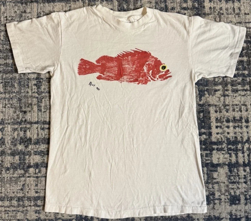 Vintag 1990 Red Snapper Hand Printed Hand Painted Art T Shirt Sz M Pop Art Beach Unisex T-shirt, Sweatshirt, Hoodie, Long Sleeve Tee - T-Shirt, Sweatshirt, Hoodie