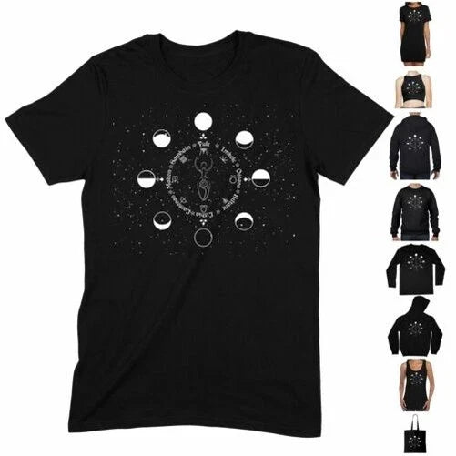Camiseta Fases Lunares Rueda Wicca - Paganismo Druida Celta Boho Bruja Unisex T-shirt, Sweatshirt, Hoodie, Long Sleeve Tee - T-Shirt, Sweatshirt, Hoodie
