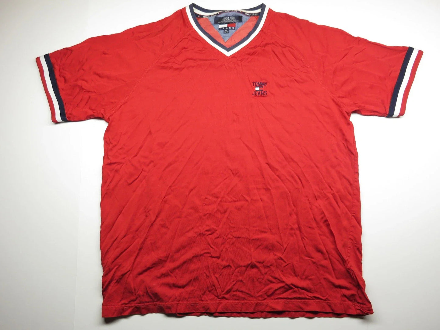 90s Red Tommy Jeans Soccer Style Jersey T-Shirt With Logo on Front Adult Size XL Unisex T-shirt, Sweatshirt, Hoodie, Long Sleeve Tee - T-Shirt, Sweatshirt, Hoodie