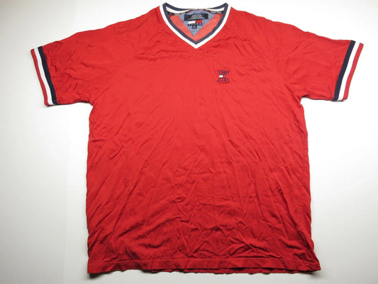 90s Red Tommy Jeans Soccer Style Jersey T-Shirt With Logo on Front Adult Size XL Unisex T-shirt, Sweatshirt, Hoodie, Long Sleeve Tee - T-Shirt, Sweatshirt, Hoodie