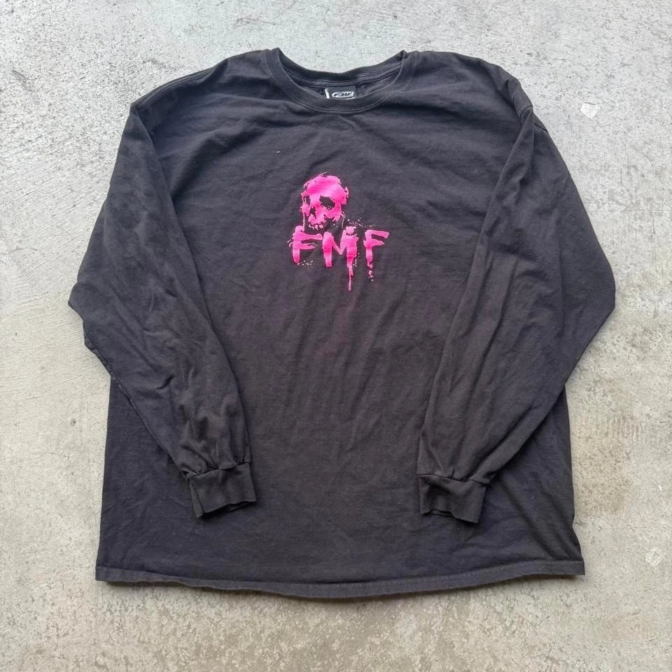 Early 2000s FMF Motorcycle Skull Paint Splatter Longsleeve Shirt Racing Grunge Unisex T-shirt, Sweatshirt, Hoodie, Long Sleeve Tee - T-Shirt, Sweatshirt, Hoodie