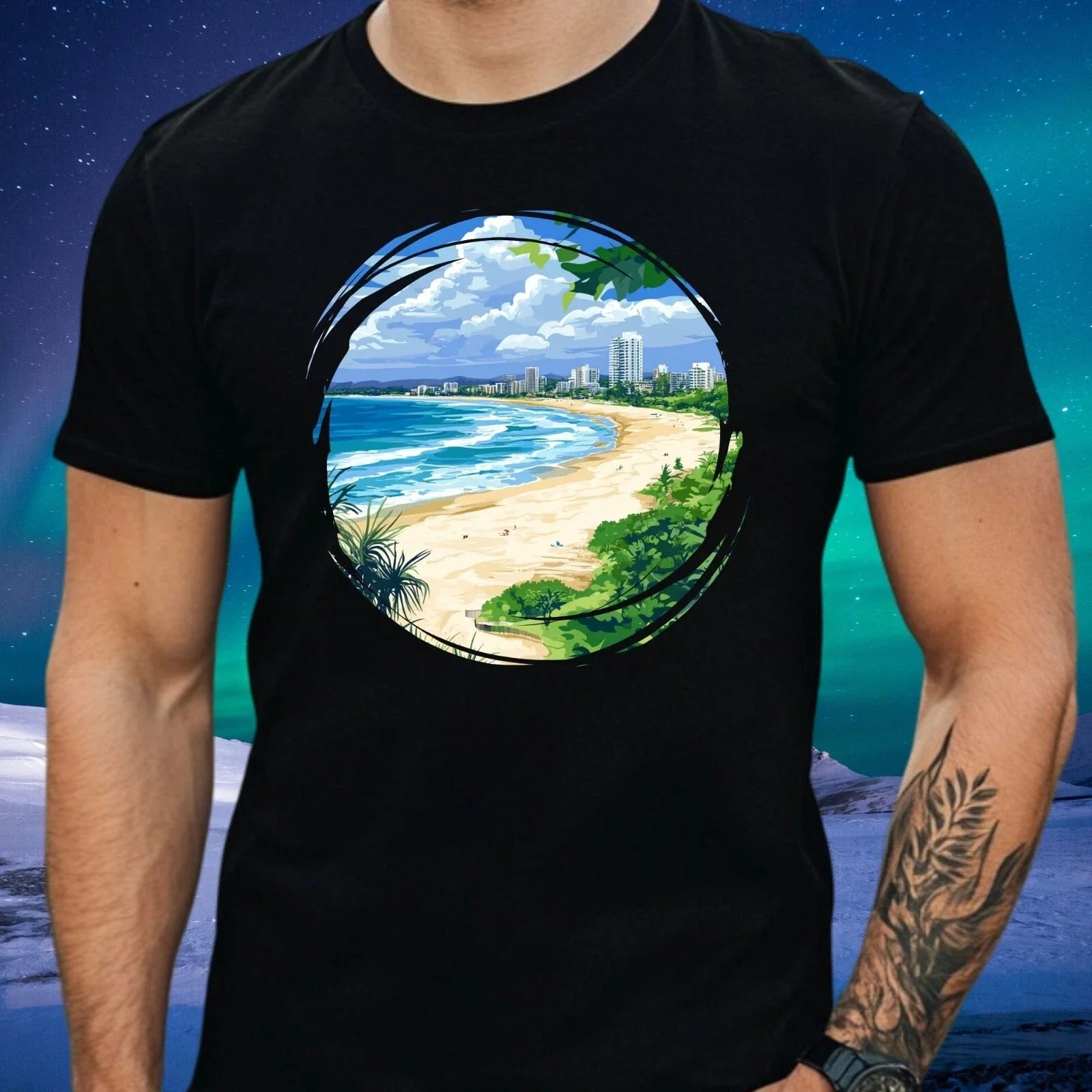 Mens Coolangatta Print Cotton Beach T-Shirt Size XS to 5XL Unisex T-shirt, Sweatshirt, Hoodie, Long Sleeve Tee - T-Shirt, Sweatshirt, Hoodie