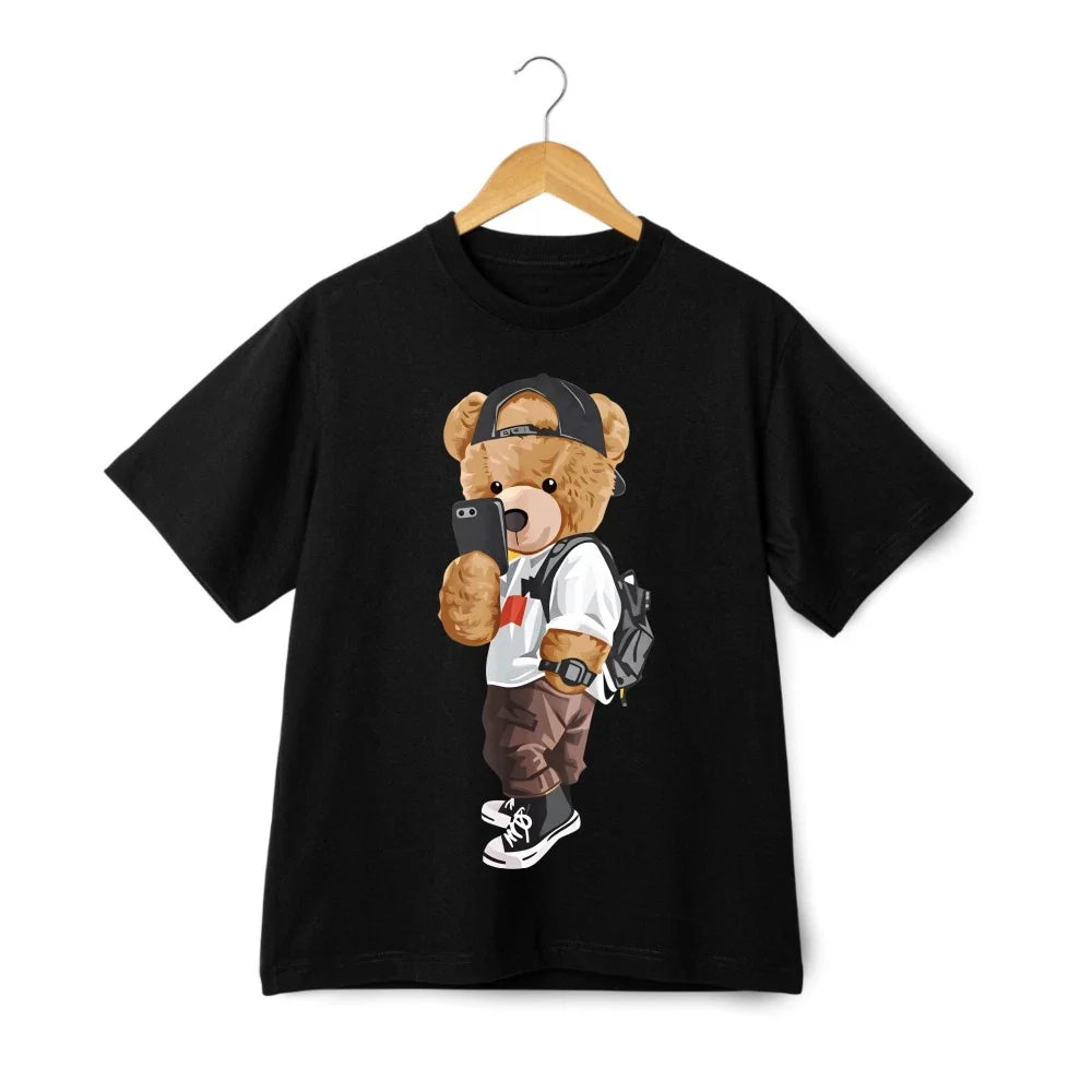 Hipster Teddy Bear Selfie T-Shirt Streetwear Cartoon Graphic Crew Neck Tee Unisex T-shirt, Sweatshirt, Hoodie, Long Sleeve Tee - T-Shirt, Sweatshirt, Hoodie