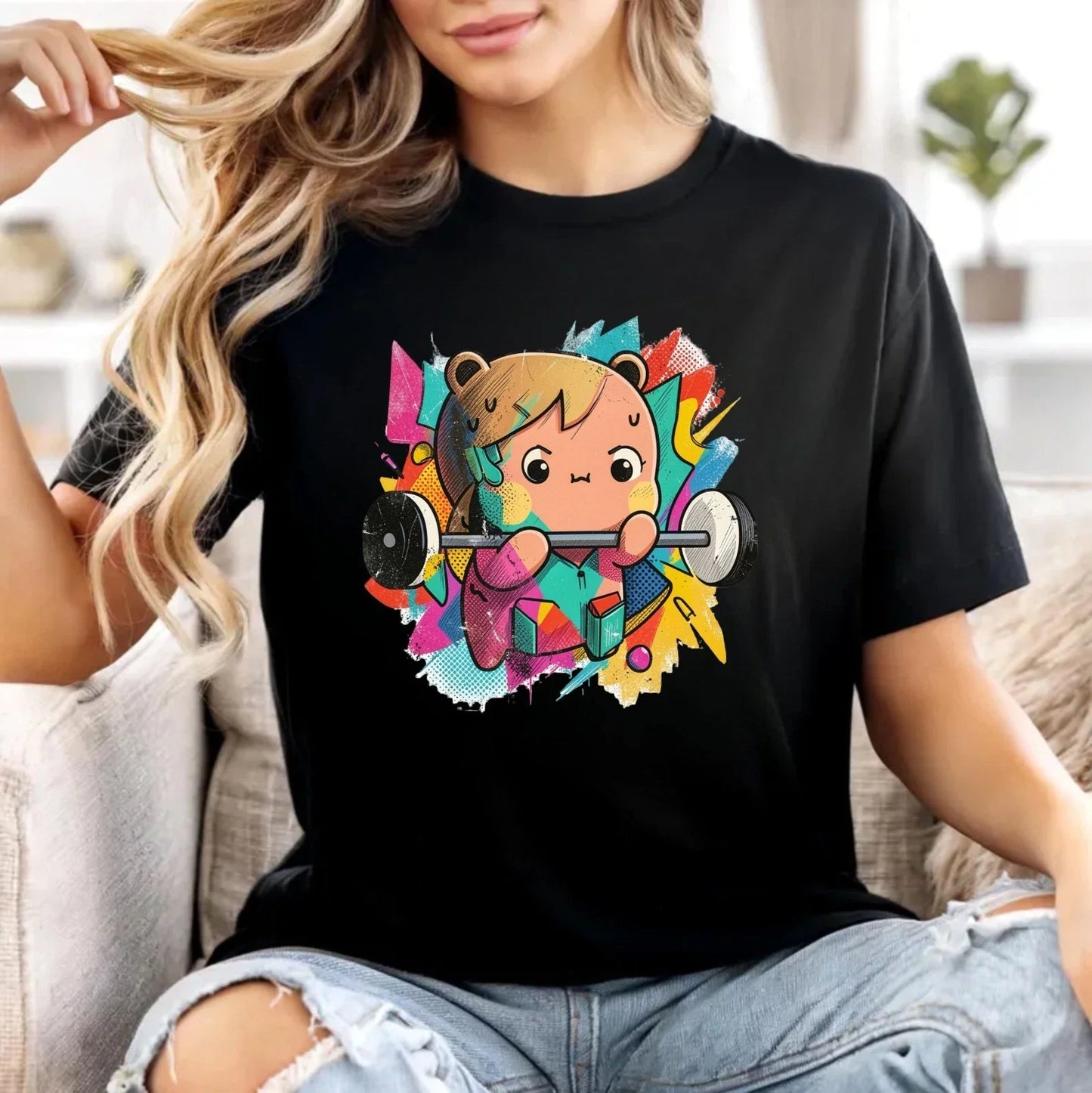 Cute Weightlifting T-Shirt - Kawaii Gym Cartoon olorful Unisex Workout Tee Top Unisex T-shirt, Sweatshirt, Hoodie, Long Sleeve Tee - T-Shirt, Sweatshirt, Hoodie