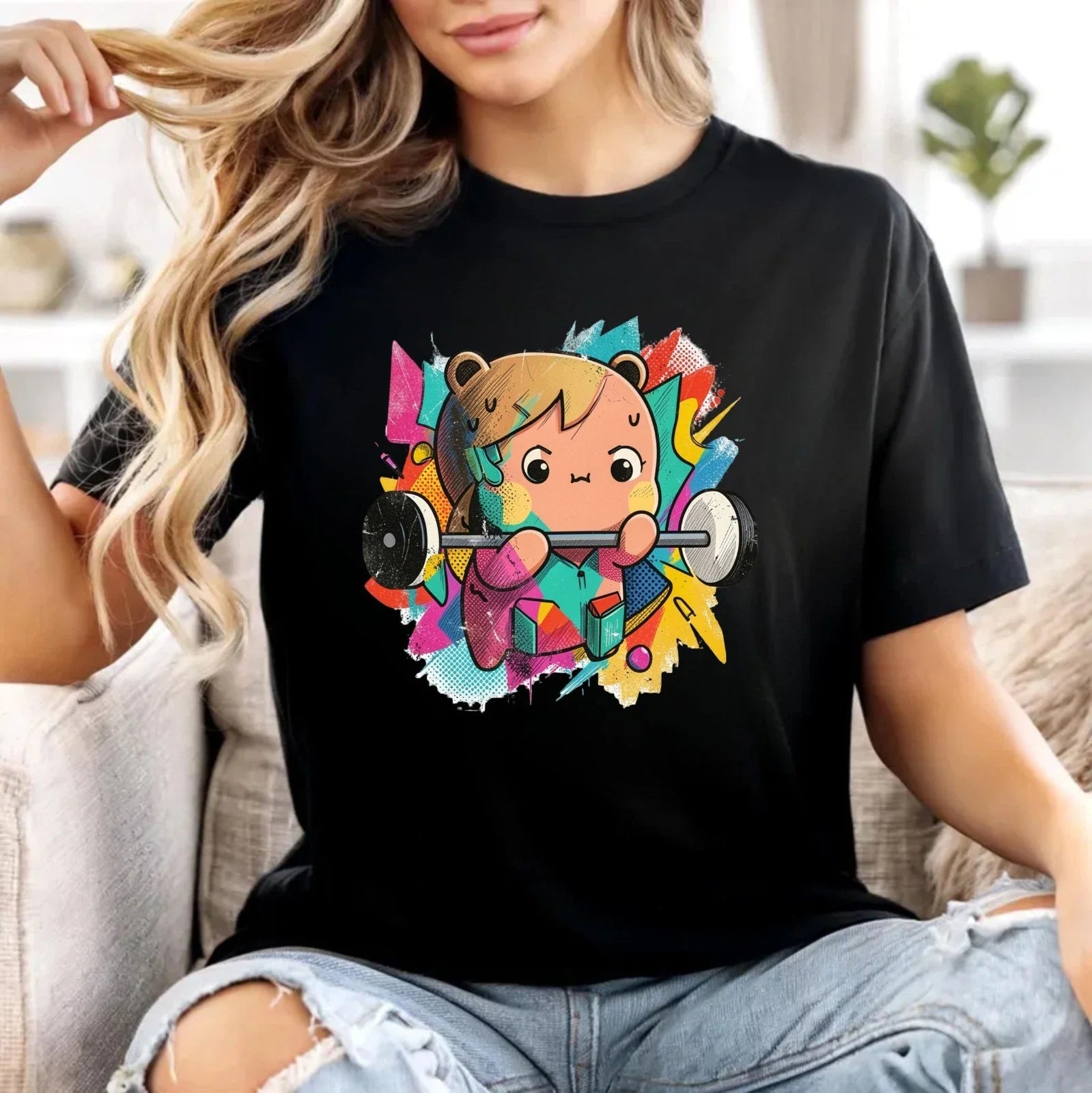 Cute Weightlifting T-Shirt - Kawaii Gym Cartoon olorful Unisex Workout Tee Top Unisex T-shirt, Sweatshirt, Hoodie, Long Sleeve Tee - T-Shirt, Sweatshirt, Hoodie