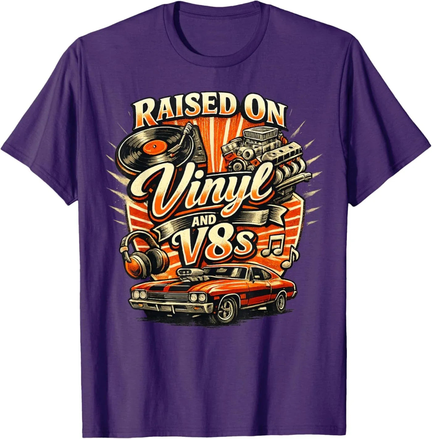 Vintage Raised On Vinyl and V8s Retro Car Music Culture Unisex T-Shirt Unisex T-shirt, Sweatshirt, Hoodie, Long Sleeve Tee - T-Shirt, Sweatshirt, Hoodie