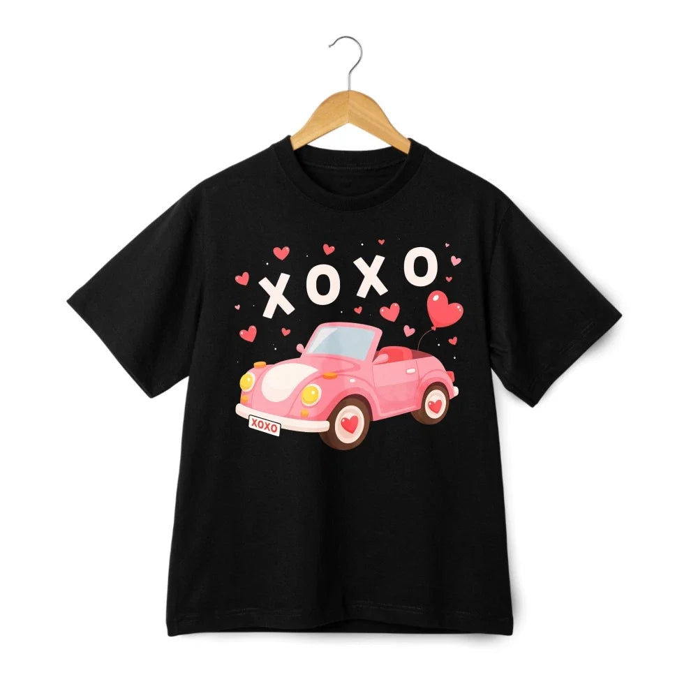 Unisex "XOXO" Pink Car Graphic Tee- Valentines Weekend Outing&Casual Hang Shirt Unisex T-shirt, Sweatshirt, Hoodie, Long Sleeve Tee - T-Shirt, Sweatshirt, Hoodie