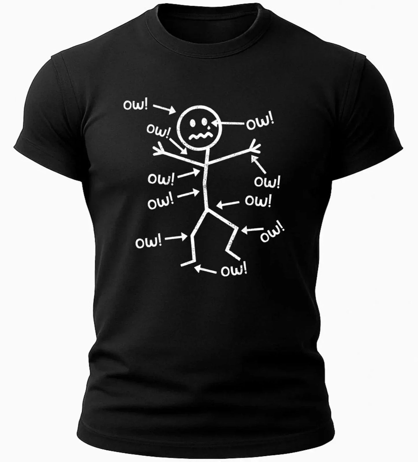 Funny Stick Figure Ow T-Shirt  Sarcastic Pain Humor Graphic Tee Unisex T-shirt, Sweatshirt, Hoodie, Long Sleeve Tee - T-Shirt, Sweatshirt, Hoodie