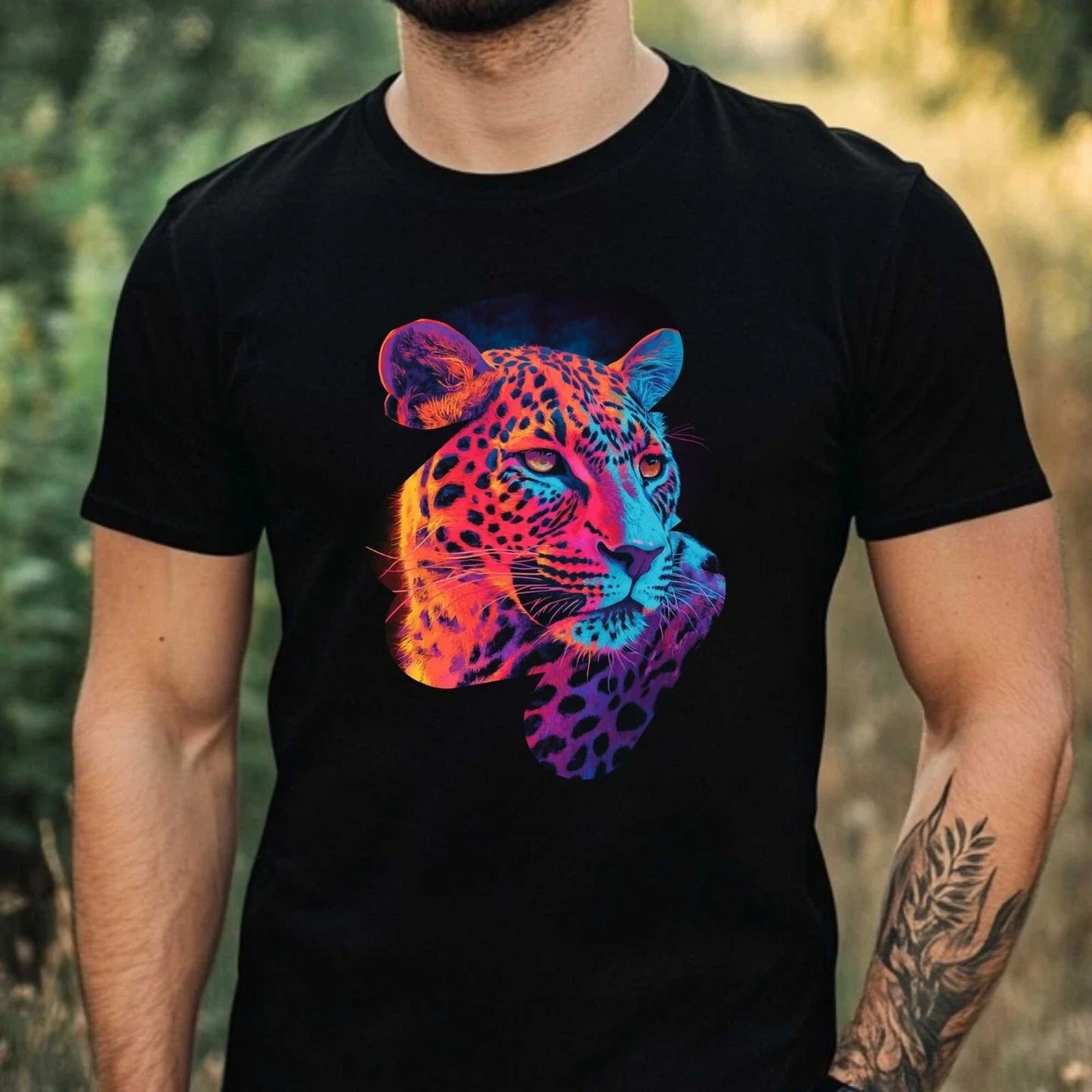 Mens Neon Leopard Print Cotton T-Shirt Size XS to 5XL Unisex T-shirt, Sweatshirt, Hoodie, Long Sleeve Tee - T-Shirt, Sweatshirt, Hoodie