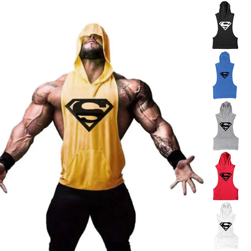 Men's Superman New Fitness Muscle Hoodies Sleeveless Stringer Bodybuilding Tees Unisex T-shirt, Sweatshirt, Hoodie, Long Sleeve Tee - T-Shirt, Sweatshirt, Hoodie