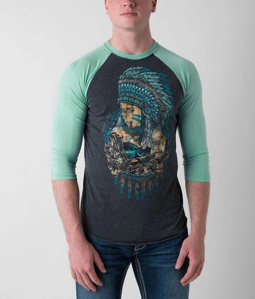 Secret Artist by Affliction Men's T-shirt Sugar Feather 3/4 Raglan Shirt Biker Unisex T-shirt, Sweatshirt, Hoodie, Long Sleeve Tee - T-Shirt, Sweatshirt, Hoodie