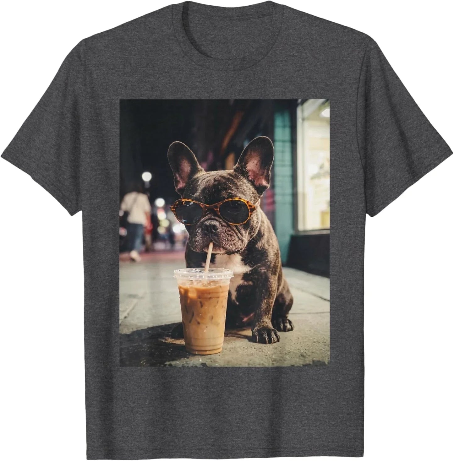 French Bulldog Drinking Iced Coffee Funny Animal T-Shirt Unisex T-shirt, Sweatshirt, Hoodie, Long Sleeve Tee - T-Shirt, Sweatshirt, Hoodie