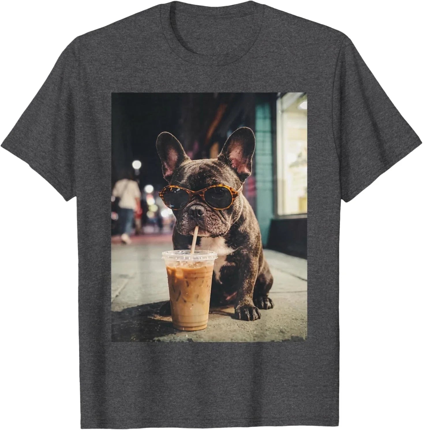 French Bulldog Drinking Iced Coffee Funny Animal T-Shirt Unisex T-shirt, Sweatshirt, Hoodie, Long Sleeve Tee - T-Shirt, Sweatshirt, Hoodie
