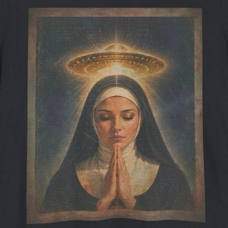 Vintage UFO NUN T-Shirt, Alien God Disclosure Shirt, UAP Jesus Christ Bible Tee Unisex T-shirt, Sweatshirt, Hoodie, Long Sleeve Tee - T-Shirt, Sweatshirt, Hoodie