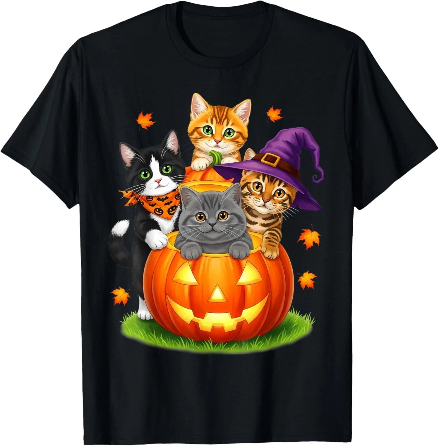 Cute Kittens Pumpkin Halloween Spooky Season Unisex T-Shirt Unisex T-shirt, Sweatshirt, Hoodie, Long Sleeve Tee - T-Shirt, Sweatshirt, Hoodie