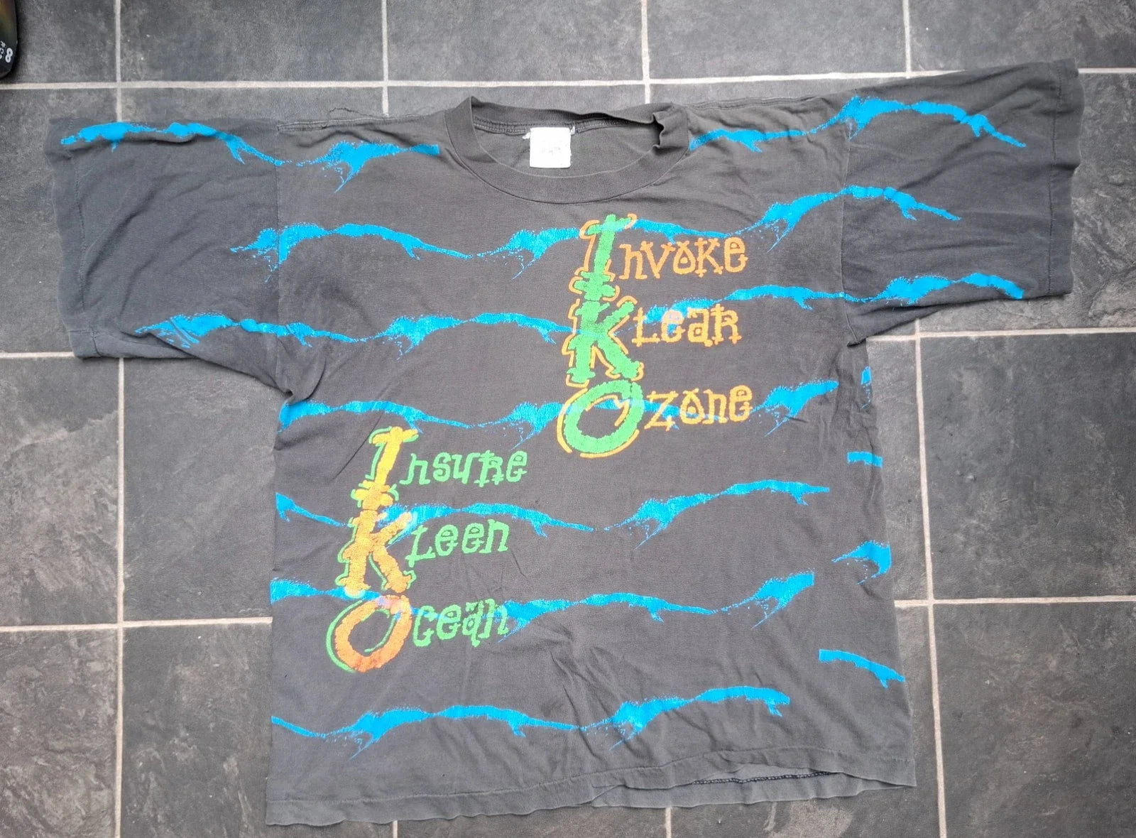 Vintage 1991 Iko Iko Eco Surf T Shirt Klean Ozone Ocean Full Print Grunge XL Unisex T-shirt, Sweatshirt, Hoodie, Long Sleeve Tee - T-Shirt, Sweatshirt, Hoodie