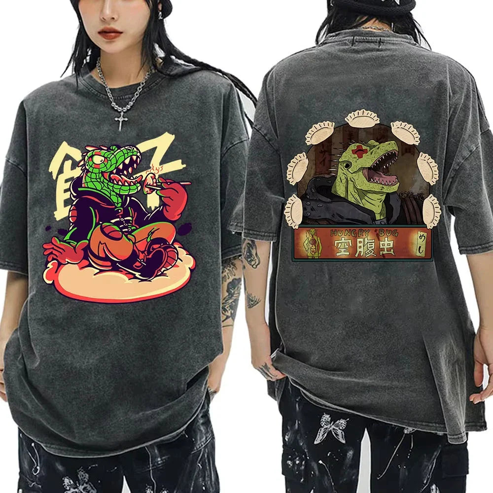Unisex Dorohedoro Kaiman Shirt S-XXL Washed Black Y2K Anime Manga Graphic Tee Unisex T-shirt, Sweatshirt, Hoodie, Long Sleeve Tee - T-Shirt, Sweatshirt, Hoodie