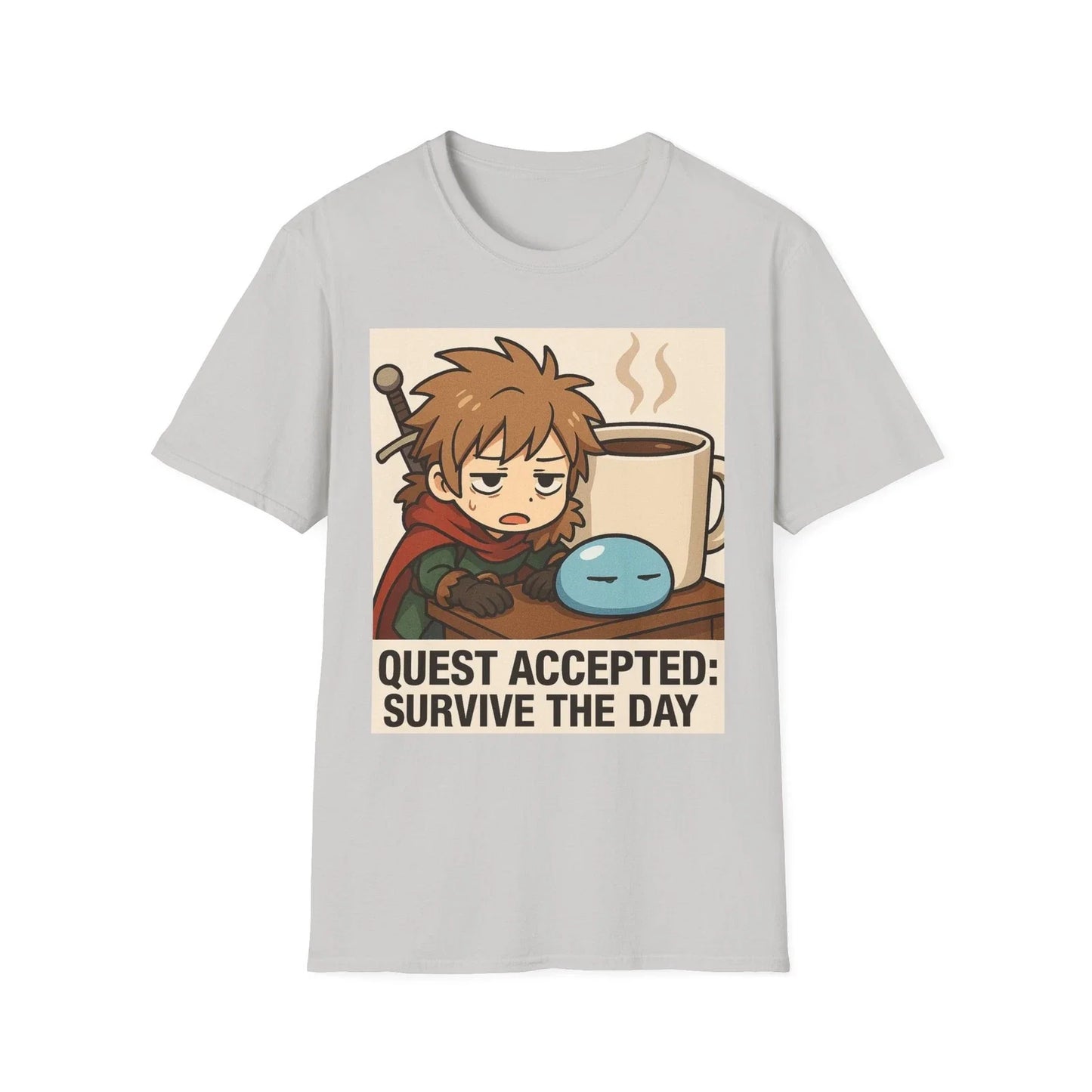 Quest Accepted: Survive the Day T-Shirt | Gamer RPG anime inspired Coffee Shirt Unisex T-shirt, Sweatshirt, Hoodie, Long Sleeve Tee - T-Shirt, Sweatshirt, Hoodie