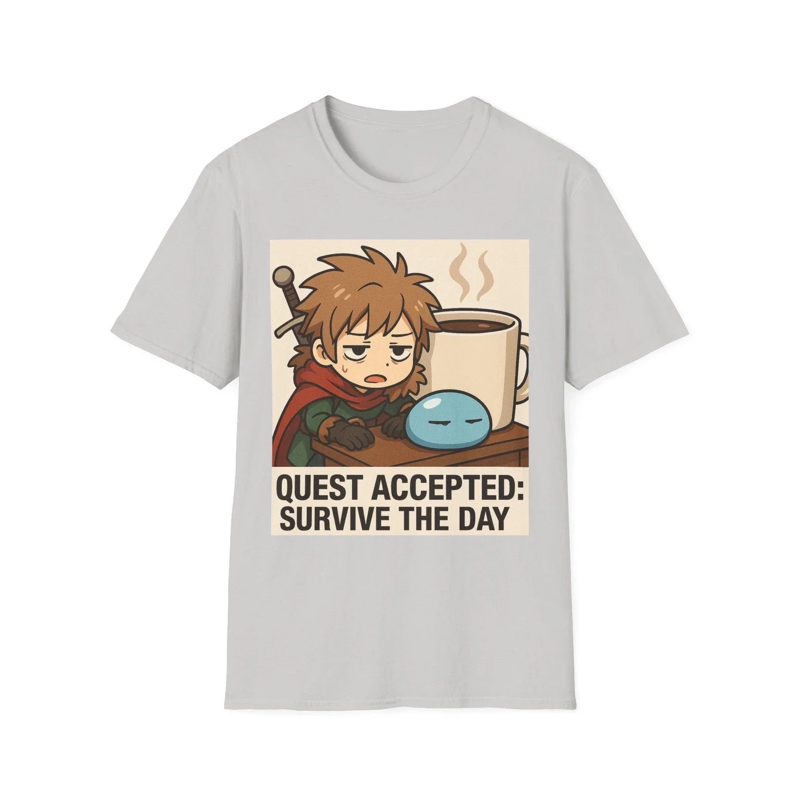 Quest Accepted: Survive the Day T-Shirt | Gamer RPG anime inspired Coffee Shirt Unisex T-shirt, Sweatshirt, Hoodie, Long Sleeve Tee - T-Shirt, Sweatshirt, Hoodie