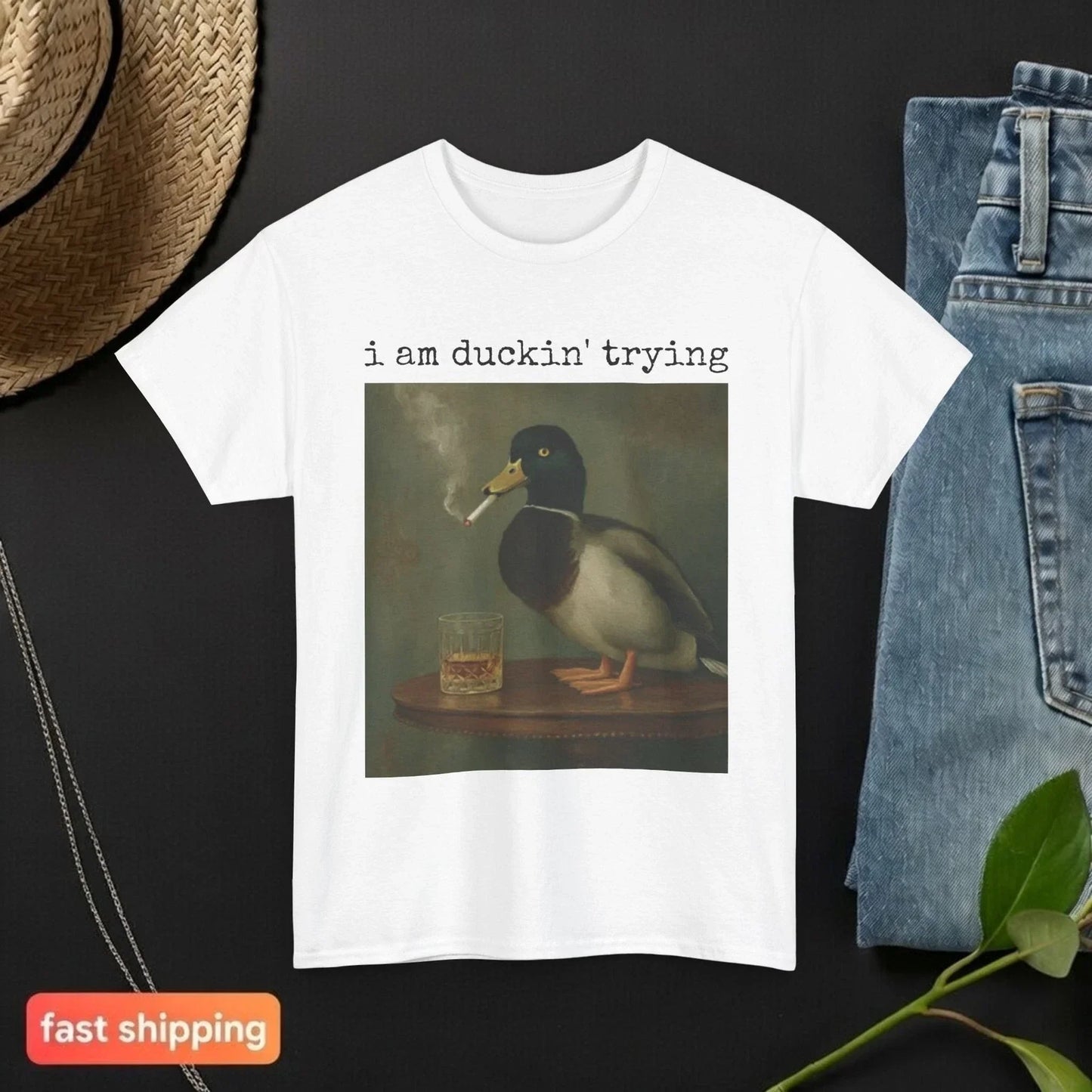 i am duckin' trying vintage Shirt Funny Introvert Gift For Him/Her Relatable Unisex T-shirt, Sweatshirt, Hoodie, Long Sleeve Tee - T-Shirt, Sweatshirt, Hoodie