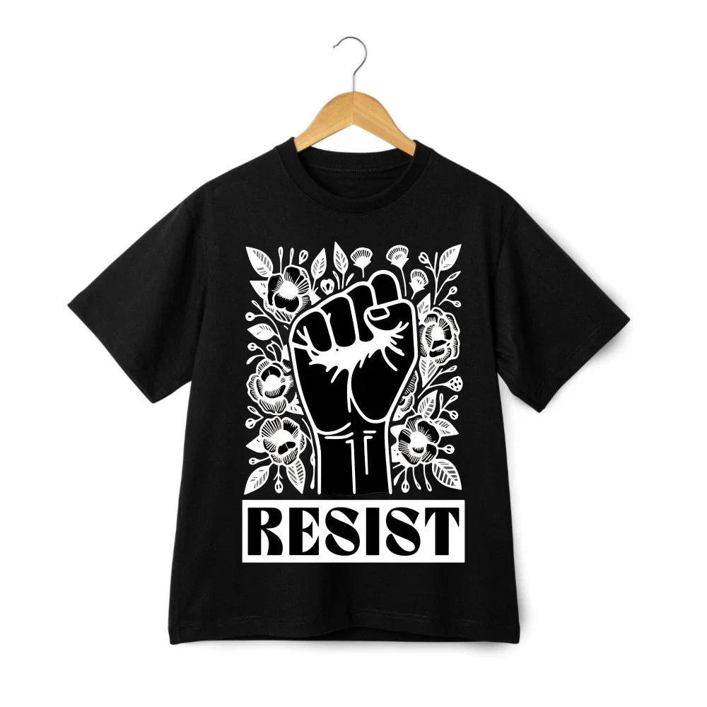 Resist Fist&Floral Graphic T-Shirt-Unisex Activist Tee|Rallies&Casual Outings Unisex T-shirt, Sweatshirt, Hoodie, Long Sleeve Tee - T-Shirt, Sweatshirt, Hoodie